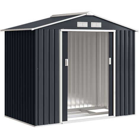 Abri de jardin 2,77 m² – Abri à outils sur fondations – Abri avec porte verrouillable – Tôle d'acier grise (1/4)