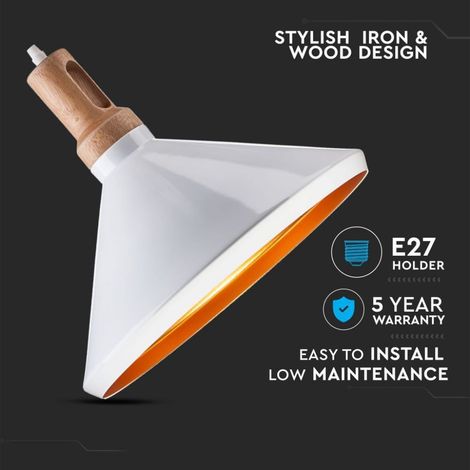V-TAC VT-7425 Aluminium und Holz Hängeglocke Kronleuchter Lampenfassung 1MT E27 Elegant Ф350mm - SKU 3763 (1/5)