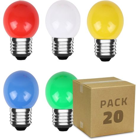 20er Pack LED-Glühbirnen E27 3W 300 lm G45 5 Farben Mehrfarbig