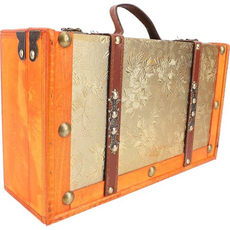 Valise vintage en bois, 34,2 x 20 x 11 cm, bagage décoratif portable pour le rangement d'objets à la maison, accessoire de photographie (1/5)