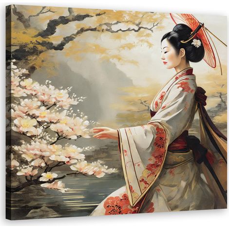 Tableau déco Geisha japonaise nature 40x40 (1/5)