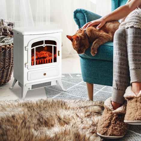 Camino elettrico con effetto fiamma 950/1850 W, protezione surriscaldamento, bianco DESVIAE (1/5)