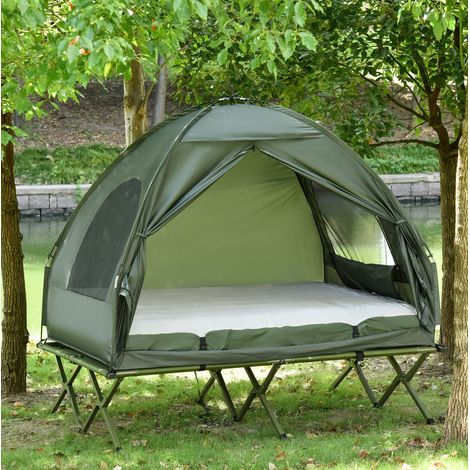 Erhöhtes Campingbett mit Kuppelzelt und Luftmatratze für 2 Personen, grün HAVRYA (1/5)