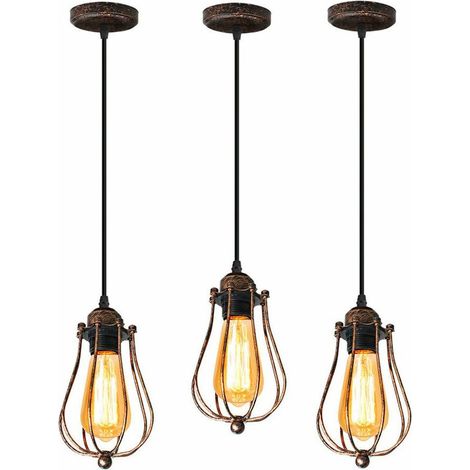 Lot de 3 Suspension Industrielle Vintage Lampe E27 lumières Retro pour Maison de Café Loft Cuisine Salon et chambre d'hôtel (Rouille) BLOW (1/5)