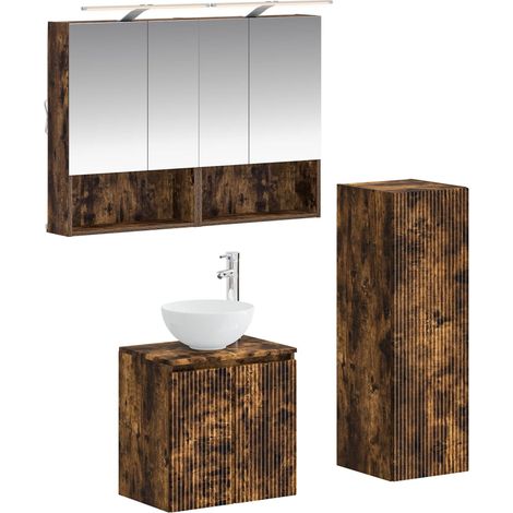 Ensemble de mobilier de salle de bain 4 pièces Chêne fumé - 33 × 34,5 × 100 cm (1/5)