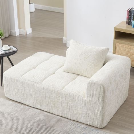 Canapé moelleux avec coussins, canapé avec poches latérales, tissu chenille, canapé modulable, design moderne, Beige (1/5)