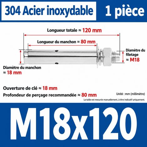 Goujon d'ancrage M18 x 120 mm acier inoxydable 304 m18 120 1 pièces 1 kg – Livraison gratuite