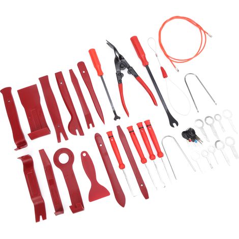 Ensemble de 43 pièces comprenant une pince, un grattoir et des outils de démontage pour garnitures intérieures (autoradio, tableau de bord, panneau de porte). (1/5)