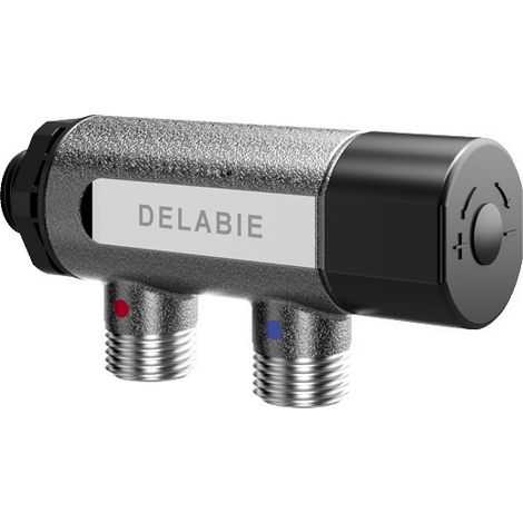 Delabie – Régleur thermostatique Premix compact mâle 15 x 21 – Clapets anti-retour – Sécurité antibrûlure – Débit 20 l/min – 733015