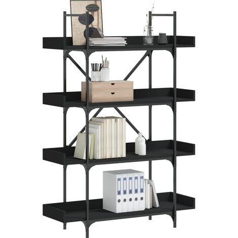 Librería de 4 estantes madera ingeniería negro 100x33x145,5 cm