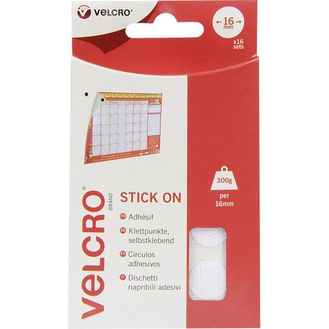 Velcro Pastilles Adhesives D16mm 16pcs Blanc