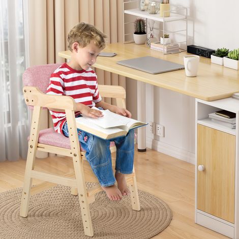 Hofuton Chaise Haute pour Bébé avec Coussin et Dossier, Chaise Enfant Réglable en Hauteur, en Bois de Pin de Haute Qualité, Rose (1/5)