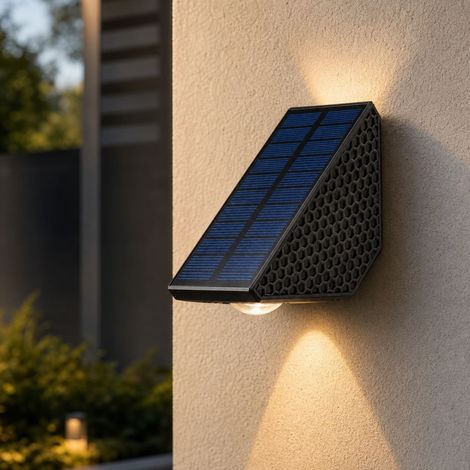 Lampe murale solaire extérieur éclairage doux panneau polycristallin 5V autonomie 8-15h fixation murale 30x75x100mm (1/4)