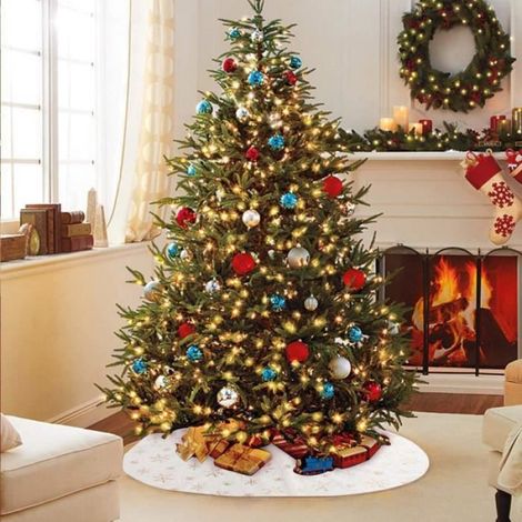 Jupe de sapin de Noël - Flocon Neige Doré - 90cm - Polyester & Peluche - Rond - Mixte (1/4)