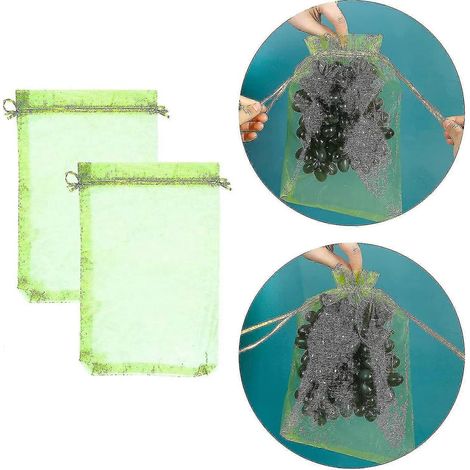 100 sacs de protection pour grappes de raisin, dimensions : 30 x 20 cm, couleur : vert, avec cordon, protection totale contre les guêpes et les oiseaux, matière : organza (1/5)