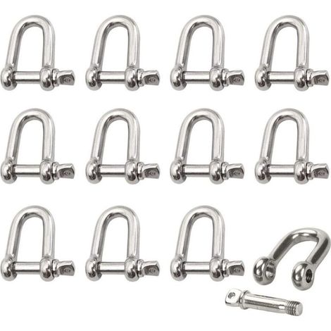 12-teiliger Edelstahlschäkel, M4 Edelstahlschäkel, Hebeschäkel, Kettenschäkel mit D-Ring, Schäkelbolzen, Schrauböse, gerader Schäkel, Siegel, Kettenverschluss