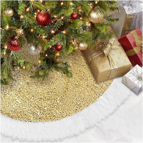 Falda para árbol de Navidad, lentejuelas doradas, ideal para decoraciones navideñas, 90 cm de diámetro. (1/5)