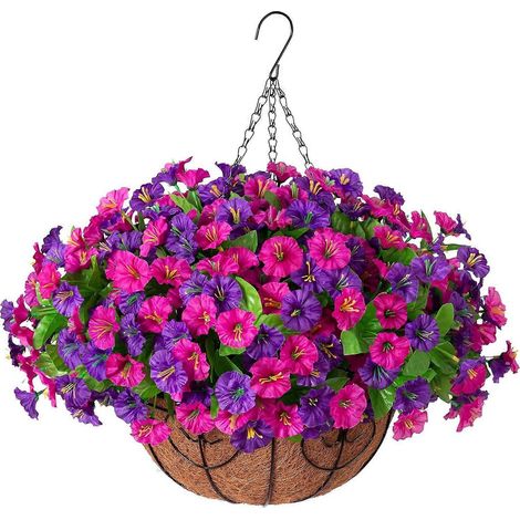 Fleurs artificielles suspendues avec panier – Résistantes aux UV – pour porche ou terrasse – 1 pièce E (1/5)