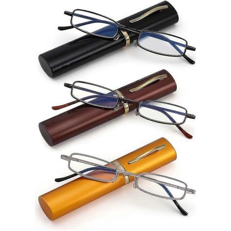 Lot de 3 paires de lunettes de lecture fines pour hommes et femmes, filtre lumière bleue, lunettes de lecture compactes avec charnière à ressort (250 dioptries) (1/5)