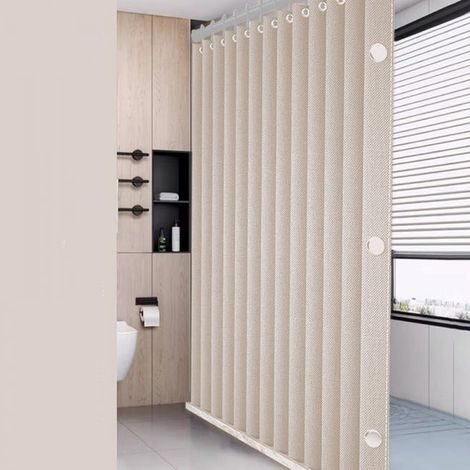 Foldable magnetic shower curtain, waterproof and mildew resistant, magnetic, made of thick linen, unlined, beige, 80 x 180 cm. (1/5)