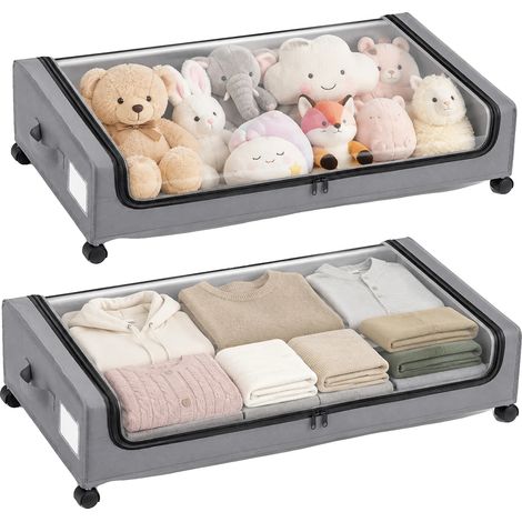 Contenitore sotto il letto con finestra trasparente e ruote, 2 pezzi (1/2)