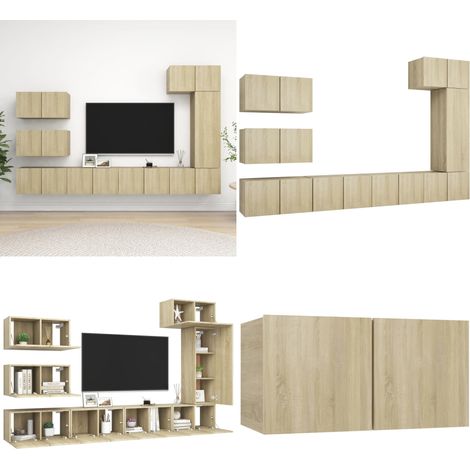 Ensemble de meubles TV 8 pcs Chêne sonoma Bois d'ingénierie - Meuble Tv Mural - Meuble Tv Suspendu - Meuble Tv Chêne - Meuble Hifi - Rangement Salon - Home & Living (1/5)