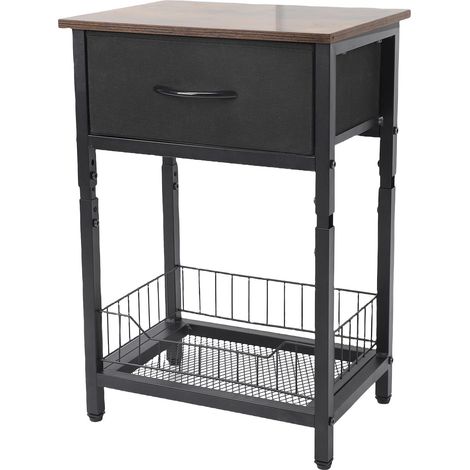 Table de chevet moderne avec 1 tiroir en tissu, cadre en acier carbone, rangement ouvert et fermé, gain de place pour chambre (1/5)