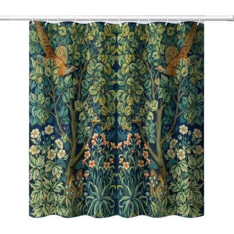 Rideau de Douche de Style Vintage du Milieu du siècle, Motif Floral, Oiseaux, Plante Verte, Impression Artistique Abstraite, Rideau de Douche pour décoration de Salle de Bain (1/5)