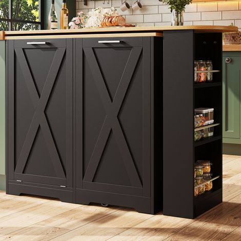 Redom – Table de bar rotatif 360° – Meuble bar noir MDF – Dimensions 138x39x105cm – Étagères latérales pour rangement pratique (1/5)
