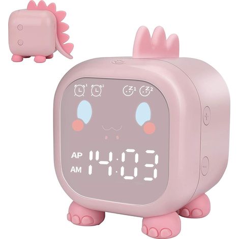 Cute Children's Alarm Clock, Multifunctional Adjustable Night Light Countdown Timer Snooze Voice Control Rechargeable Clock (Pink) (1/5)