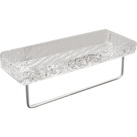 Étagères de salle de bain en acrylique blanc, motif pierre clair, luxe moderne, sans perçage, fixation murale pour douche, avec barre (1/5)