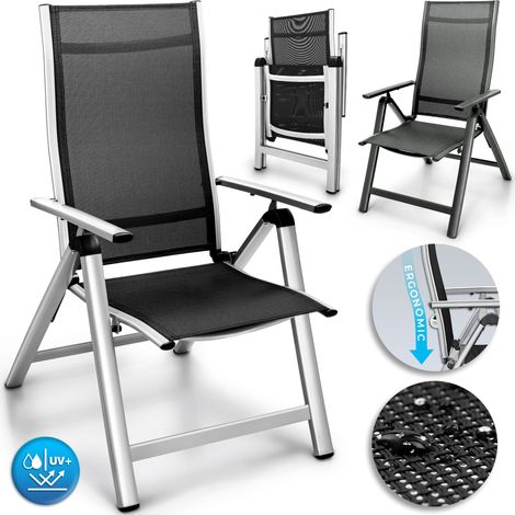 tillvex Gartenstuhl Premium 2 Stück Schwarz klappbar aus Aluminium Hochlehner mit Armlehnen Klappstuhl verstellbar Klappsessel Balkon Garten Terrasse (1/5)