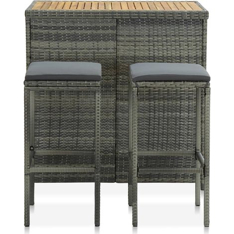 Set de 1 Table et 2 Tabourets de bar, Ensemble Table et Chaises Résine tressée Gris OIB2470E (1/5)