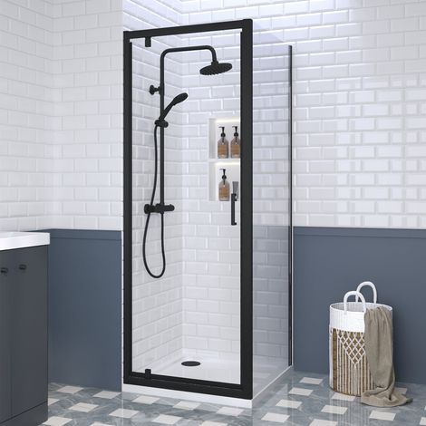 Nuie Rene Pivot Shower Door 800mm Wide with Matt Black Profile - 6mm Glass (1/5)