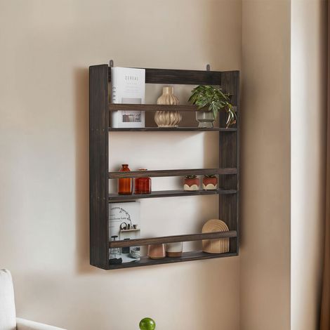 Étagère murale design 3 niches 73x14x90 cm en pin massif noir
