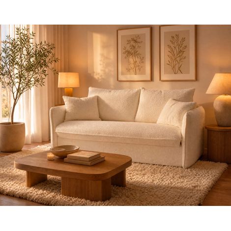 Gauthier - canapé 3 places convertible express couchage quotidien 140 cm matelas 14 cm en tissu texturé - beige (1/5)