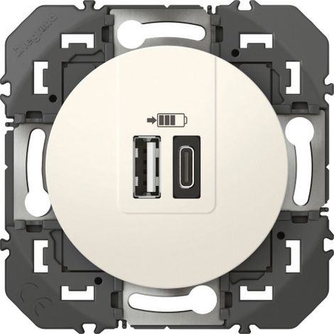 Legrand – Double chargeur USB type-A et type-C Dooxie – 220-250V – Courant max 3000 mA – Coque de protection chantier incluse