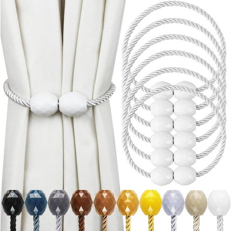 White Strong Magnetic Curtain Tiebacks, 6 Pack, Decorative Curtain Holdbacks for Outdoor Curtains (1/5)