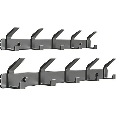 Paquete de 2 Barras de Perchas con 5 Ganchos, Ganchos de Pared de Aluminio Gris, Perchero de Pared para Dormitorio, Baño, Cocina y Recibidor (1/5)