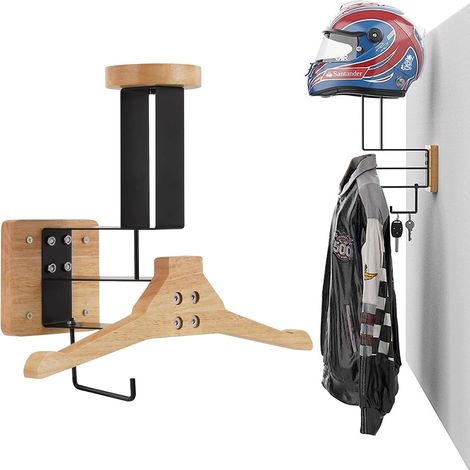 Support Casque Moto, Porte Casque Moto Mural avec Crochet Pour Veste, Sac, Gilet Tactique, Support Mural Casque Moto Mural 3 En 1 Polyvalent En Métal pour Moto, Vélo, Et équipements Diver (1/5)