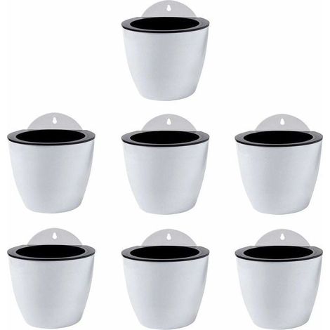 Hanging Planters with Automatic Watering, Set of 7 Wall Decor Flower Pots for Indoor and Outdoor Use, Wall Decoration, Window, White Plastic MUMU (1/4)