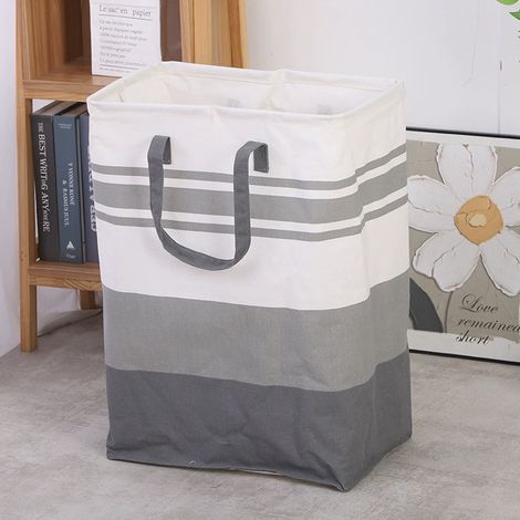Grand panier à linge gris double-75L, boîte de rangement pour le linge, idéal pour les dortoirs et la maison. (1/3)