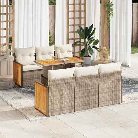 Set sofás jardín y cojines 7 pzas ratán sintético acacia beige vidaXL (1/5)