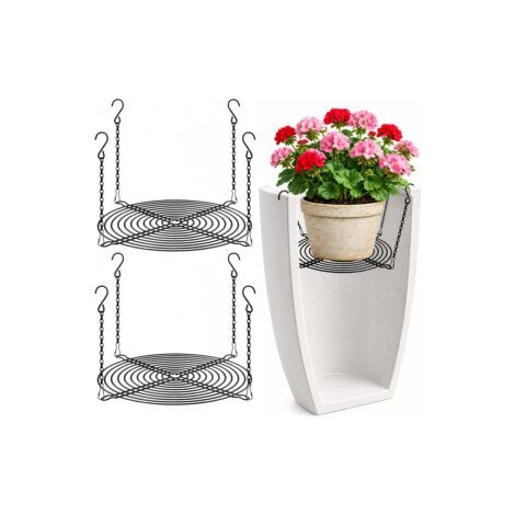 Lot de 2 supports surélevés avec chaîne pour pots de fleurs, insert réglable et support haut pour plantes – décoration intérieure et extérieure,Noir (1/5)