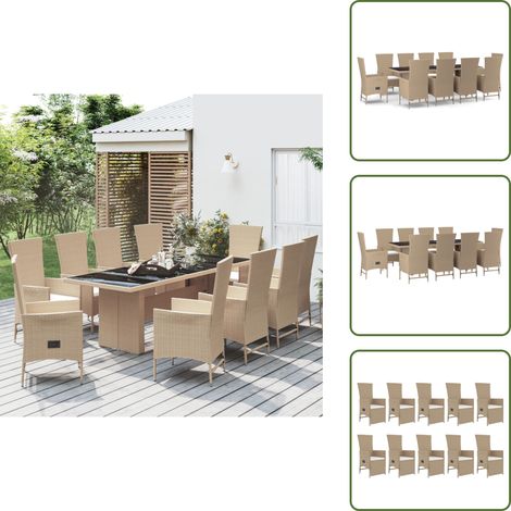 Ensemble à manger de jardin et coussins 11 pcs beige poly rotin - Salon De Jardin - Mobilier De Jardin - Set De Jardin - Table De Jardin - Chaises De Jardin Inclinables