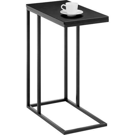 Idimex – Table d'appoint rectangulaire en métal noir – Plateau MDF 46x26cm – Design minimaliste pour salon – Compatible canapé d'angle
