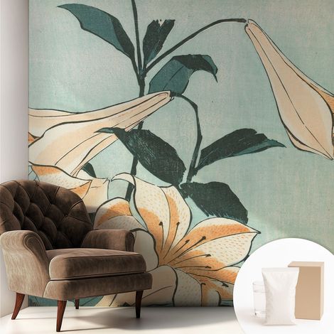 Tapete Vliestapete mit Kleber - Wanddekoration - Wandfolie - 3D Tapete Wand - Wohnungsdeko Zarte Lilien 250x250 cm (1/5)