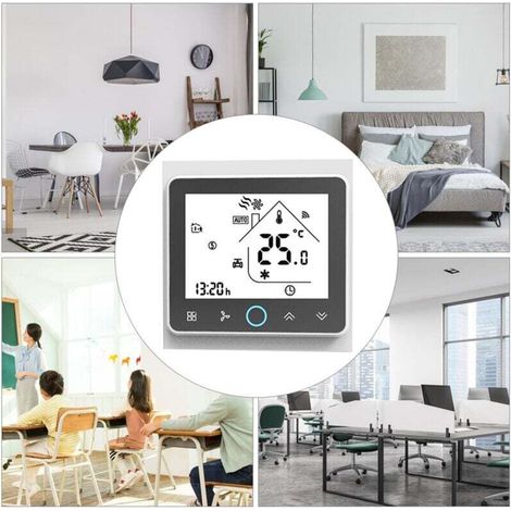 Thermostat d'ambiance intelligent Wifi à deux tuyaux, contrôleur de température numérique programmable pour climatiseur (BAC-002ALW, blanc) (1/4)