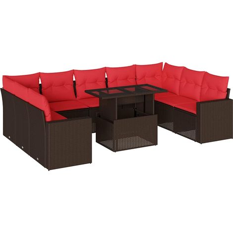 10-teiliges Gartensofa-Set mit Kissen, braun, Polyrattan vidaXL (1/5)