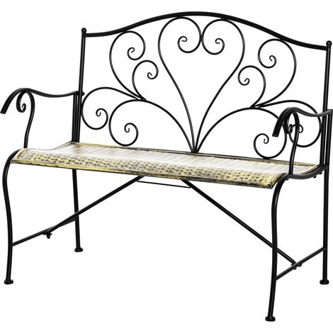 Outsunny 2-Sitzer Gartenbank, Neo-Retro-Stil aus Schmiedeeisen, schwarz-goldener Antik-Effekt, konische Linien für Terrasse oder Garten, bequemer Vintage-Sitz, elegante Außendekoration.